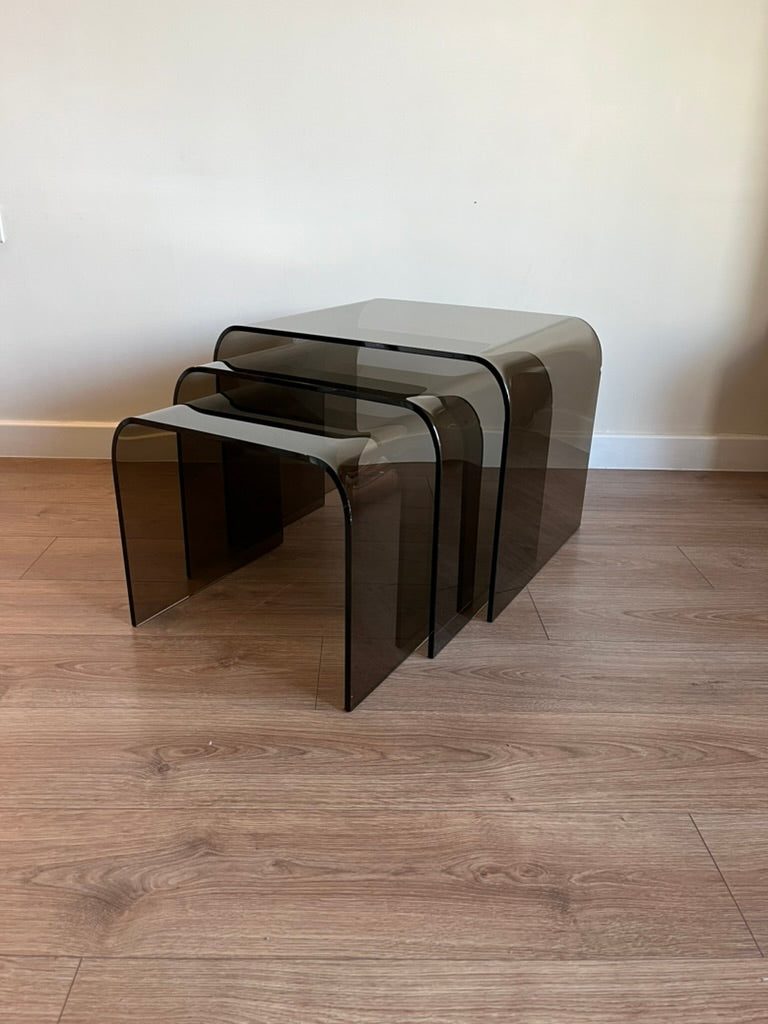 Glass Waterfall Nesting Tables Attributed to Angelo Cortesi for FIAM Italia 1980s