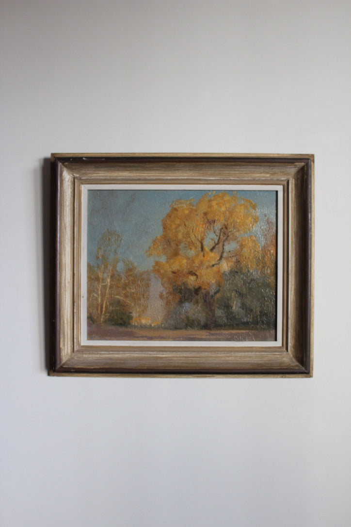Oil painting 'Cottonwoods Autumn' (1929) attributed to DeWitt Parshall (1864-1956)