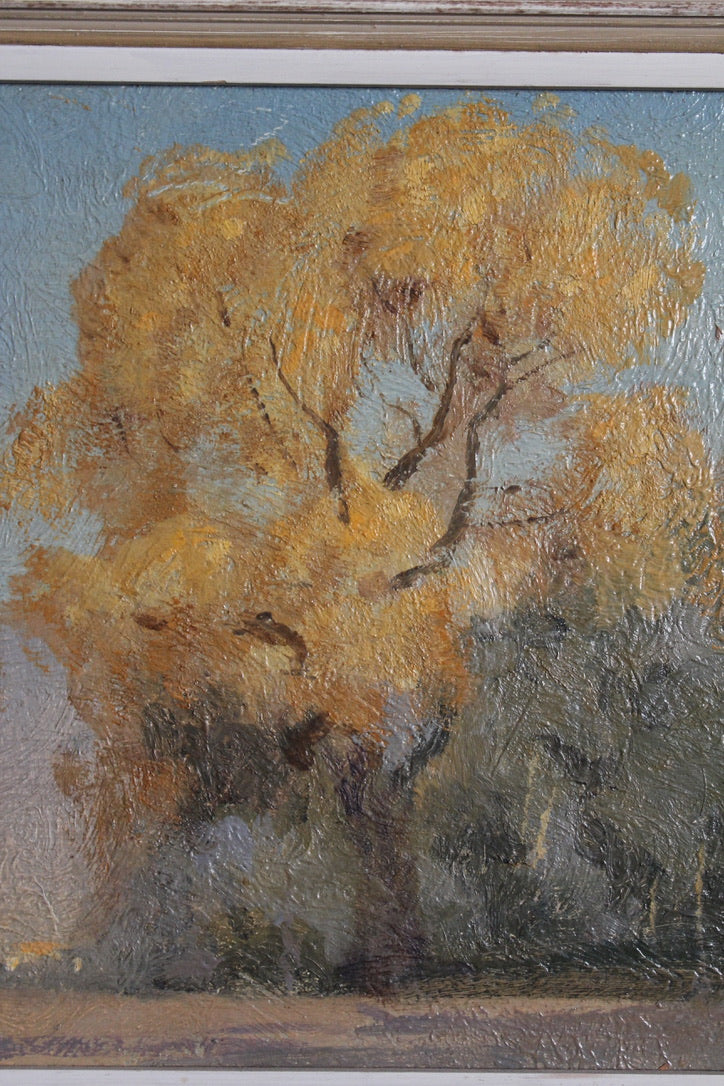 Oil painting 'Cottonwoods Autumn' (1929) attributed to DeWitt Parshall (1864-1956)