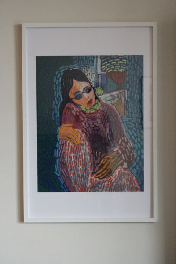 Framed Mixed Media Portrait of a Young Woman Mid-Century Signed by William Michau (1931-1990)