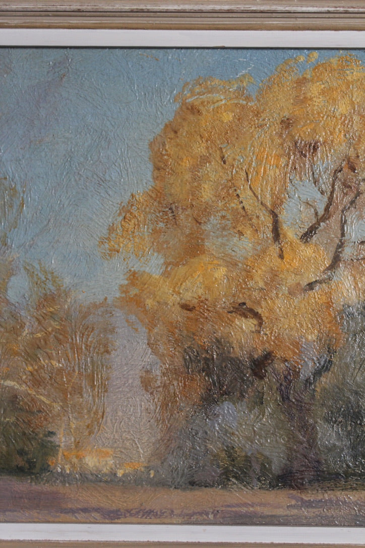 Oil painting 'Cottonwoods Autumn' (1929) attributed to DeWitt Parshall (1864-1956)