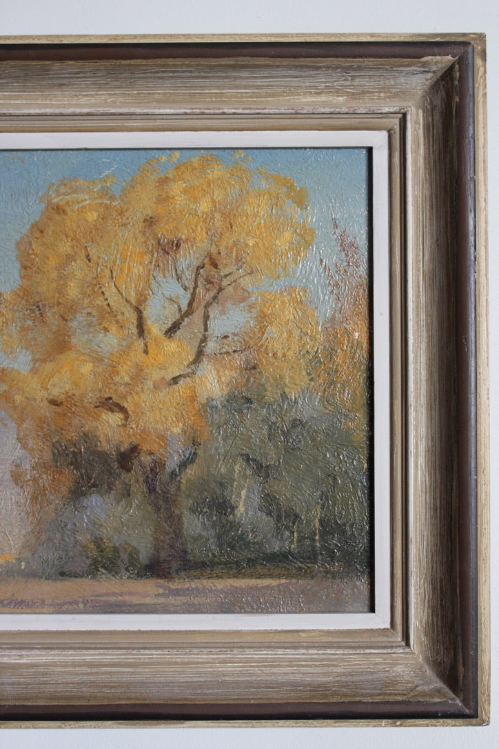Oil painting 'Cottonwoods Autumn' (1929) attributed to DeWitt Parshall (1864-1956)