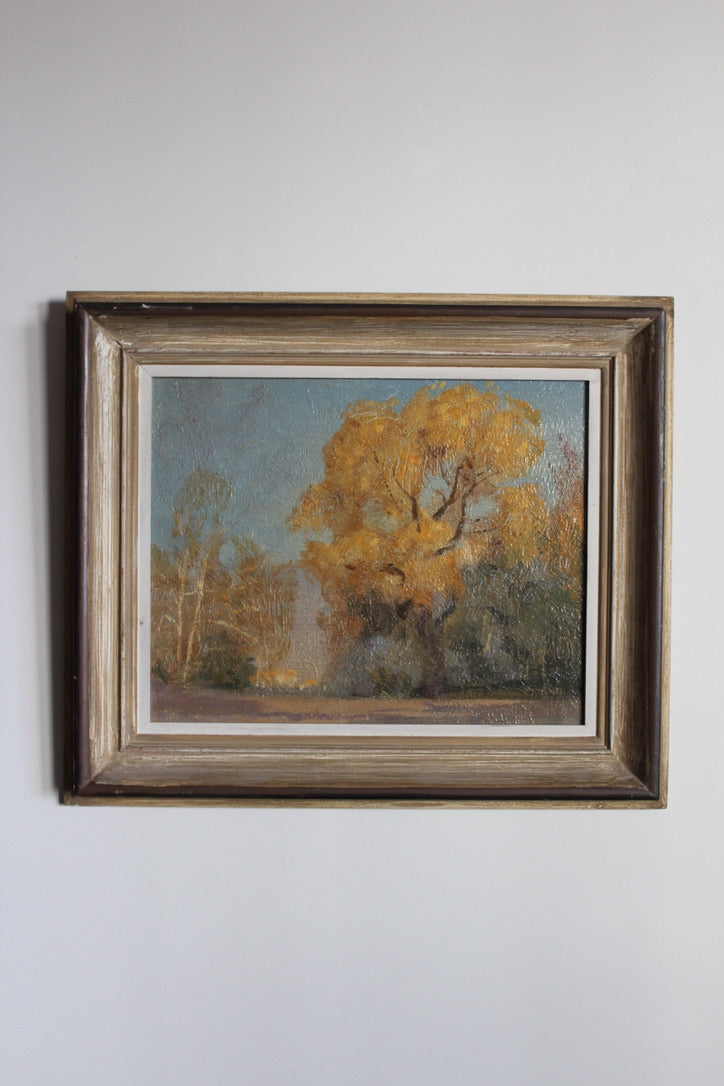 Oil painting 'Cottonwoods Autumn' (1929) attributed to DeWitt Parshall (1864-1956)