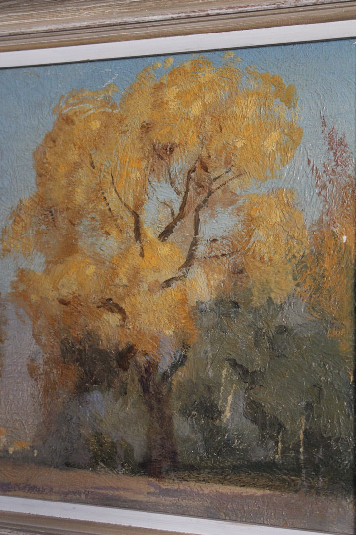 Oil painting 'Cottonwoods Autumn' (1929) attributed to DeWitt Parshall (1864-1956)