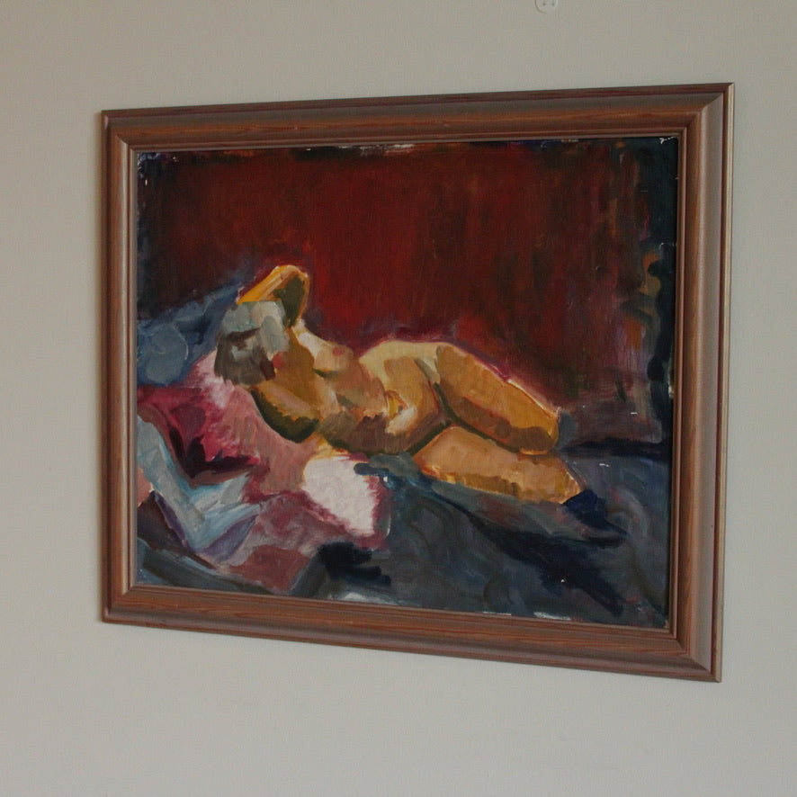 Oil painting of a Nude Reclining Woman Unsigned 20th Century