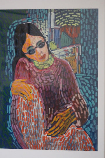 Framed Mixed Media Portrait of a Young Woman Mid-Century Signed by William Michau (1931-1990)