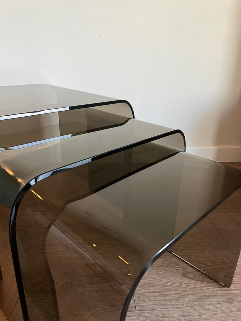 Glass Waterfall Nesting Tables Attributed to Angelo Cortesi for FIAM Italia 1980s