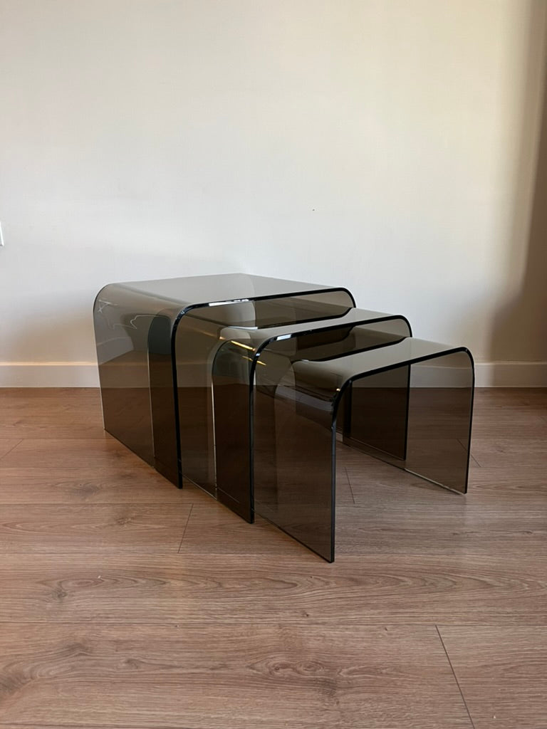 Glass Waterfall Nesting Tables Attributed to Angelo Cortesi for FIAM Italia 1980s