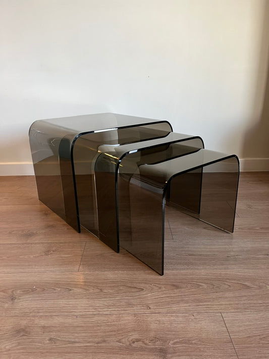 Glass Waterfall Nesting Tables Attributed to Angelo Cortesi for FIAM Italia 1980s