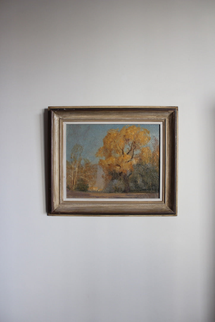 Oil painting 'Cottonwoods Autumn' (1929) attributed to DeWitt Parshall (1864-1956)