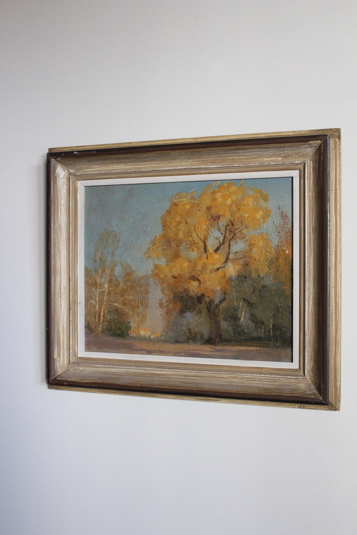 Oil painting 'Cottonwoods Autumn' (1929) attributed to DeWitt Parshall (1864-1956)