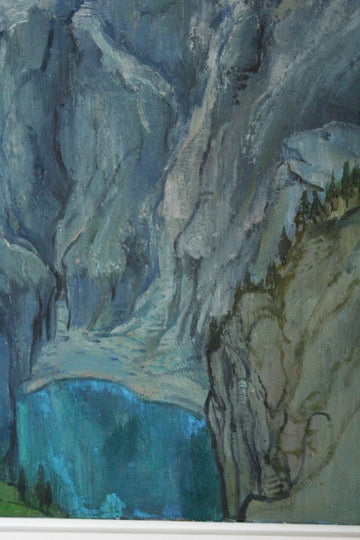 Acrylic Framed Painting of a Mountain Valley Attributed to Rita Smith