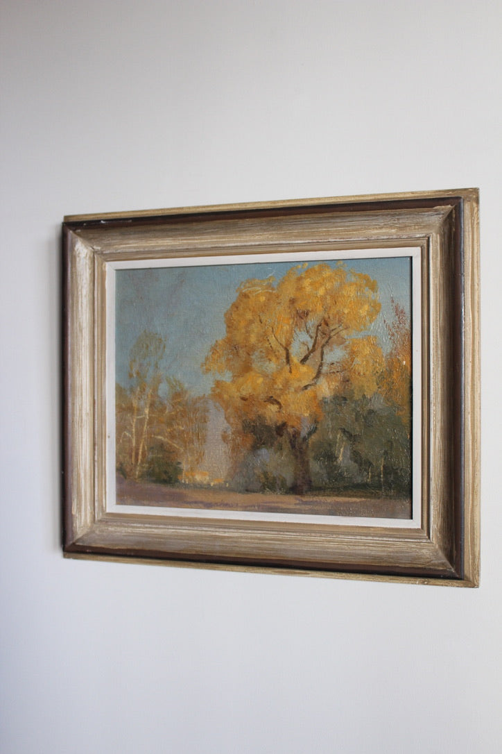 Oil painting 'Cottonwoods Autumn' (1929) attributed to DeWitt Parshall (1864-1956)