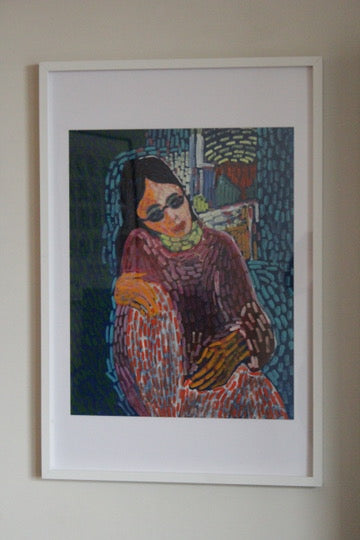 Framed Mixed Media Portrait of a Young Woman Mid-Century Signed by William Michau (1931-1990)