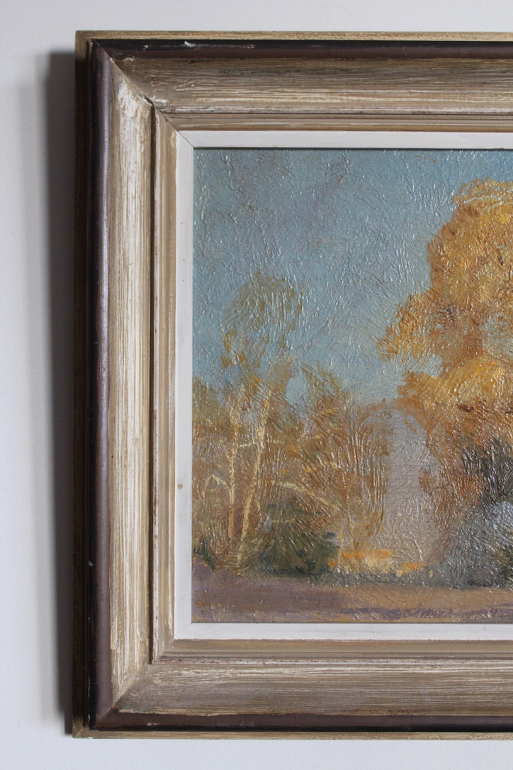Oil painting 'Cottonwoods Autumn' (1929) attributed to DeWitt Parshall (1864-1956)
