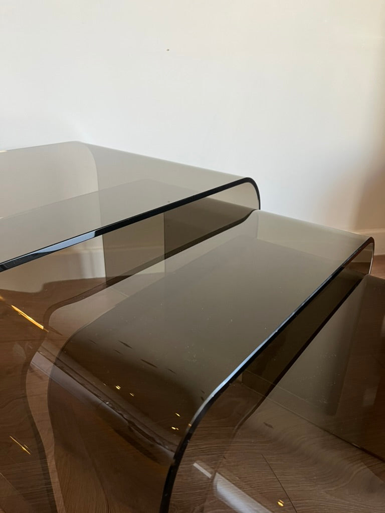 Glass Waterfall Nesting Tables Attributed to Angelo Cortesi for FIAM Italia 1980s