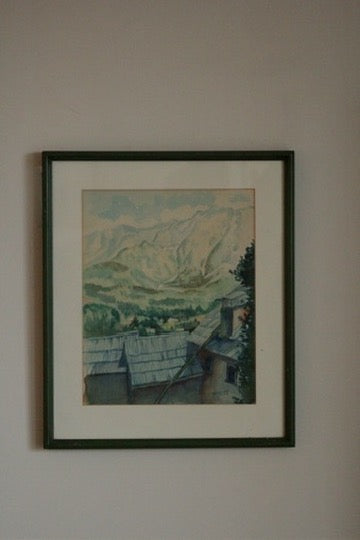 Mid-Century Watercolour of Mountain Landscape Signed T Kompare (1952)