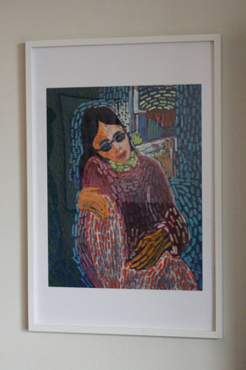 Framed Mixed Media Portrait of a Young Woman Mid-Century Signed by William Michau (1931-1990)