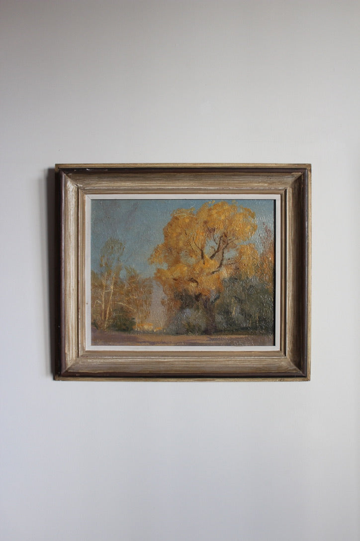 Oil painting 'Cottonwoods Autumn' (1929) attributed to DeWitt Parshall (1864-1956)