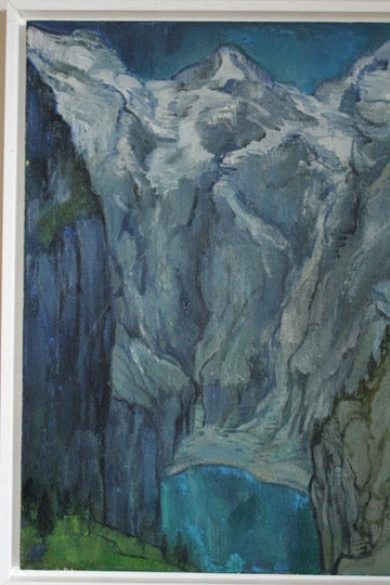 Acrylic Framed Painting of a Mountain Valley Attributed to Rita Smith