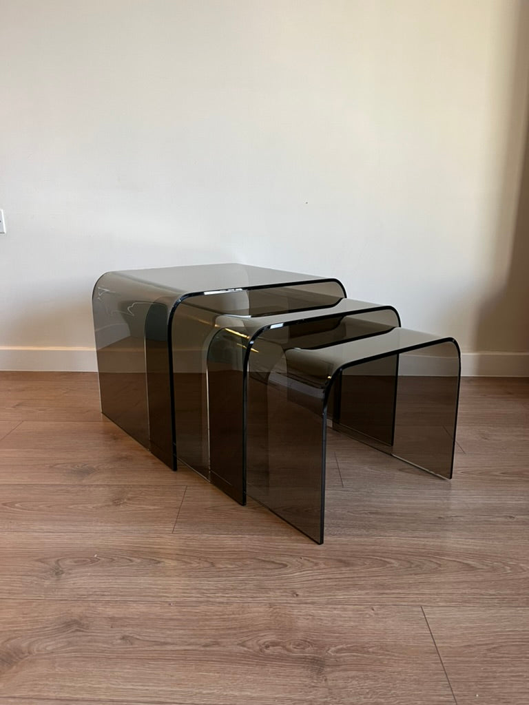 Glass Waterfall Nesting Tables Attributed to Angelo Cortesi for FIAM Italia 1980s