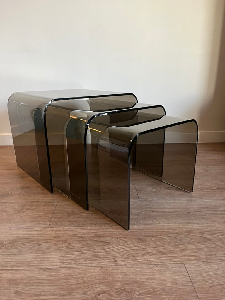 Glass Waterfall Nesting Tables Attributed to Angelo Cortesi for FIAM Italia 1980s