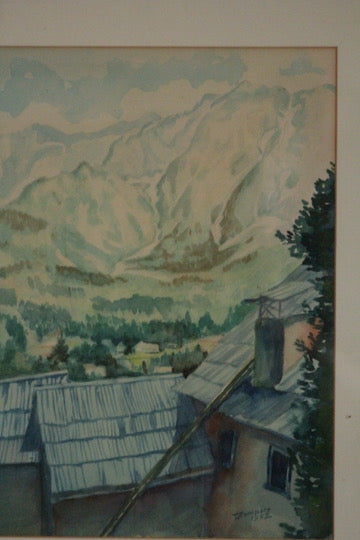 Mid-Century Watercolour of Mountain Landscape Signed T Kompare (1952)